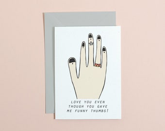 Funny Thumbs Illustration Card, Mother's Day, Father's Day, Birthday #actuallyhandmade