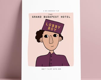 Lobby Boy Art Print – Wes Anderson Inspired Poster, Grand Budapest Hotel Quote Wall Art, Quirky Film Decor A4 A5  #actuallyhandmade