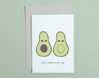 Avocado Anniversary Card, You Complete Me Greetings Card #actuallyhandmade