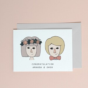 Handbemalte Glückwunschkarte zum Hochzeitstag // personalisierter Name // personalisierte Glückwunschkarte zur Hochzeit // süße Hochzeitskarte // Illustration Grußkarte