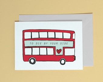 The Smiths Lyrics Valentine's Eco Friendly A6 Greetings Card, Red Bus Illustration