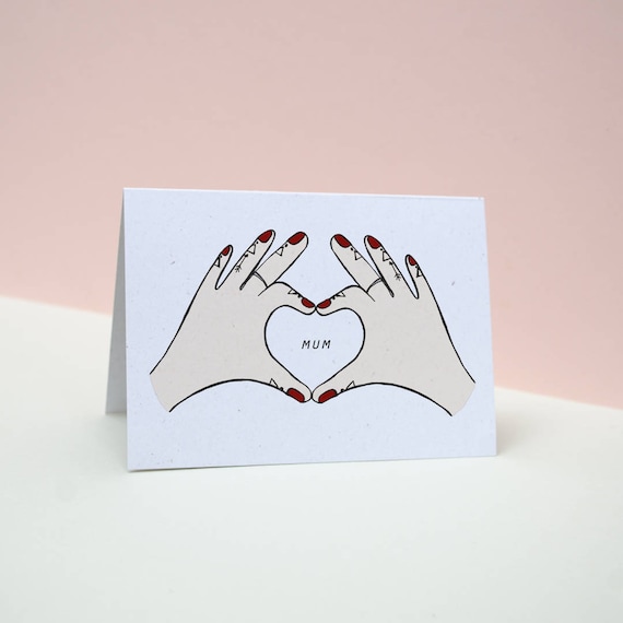 Love heart hands girl gang greetings card stationery Mother/'s Day card illustrated greetings card name customisable card