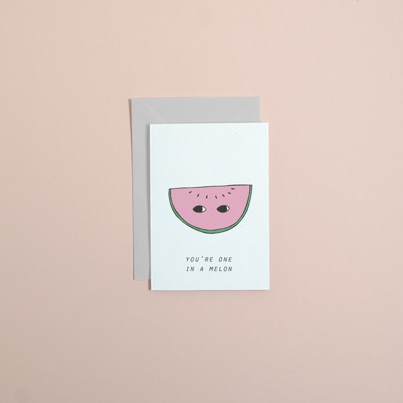 you're one in a melon greetings card // mothers day // melon // one in a million // pink card // fathers day // mothers day day card funny image 1