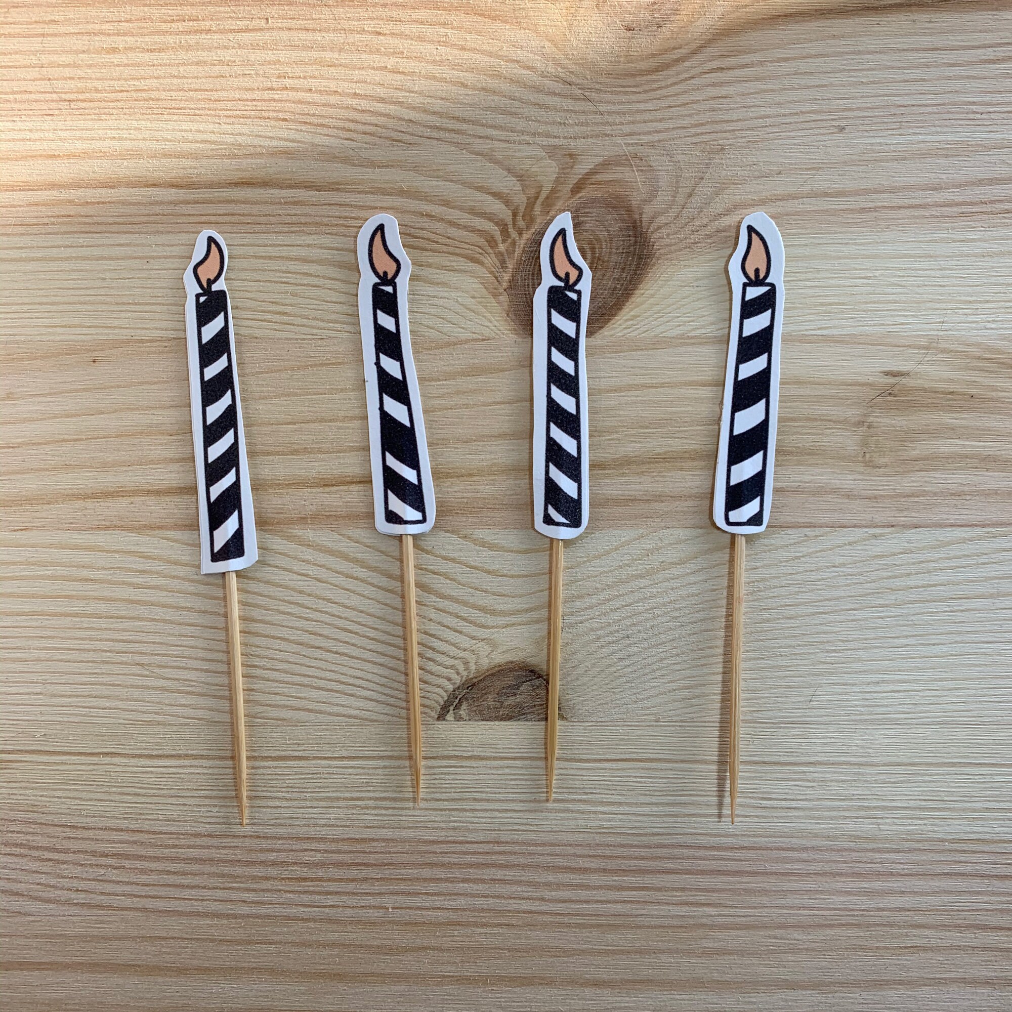 Illustrated Birthday Candle Cake Topper Stylish Black and Etsy