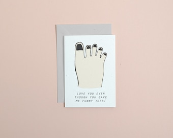 Funny Toes //  stationery // Mother's Day card // Fathers day card //  Birthday greetings card // illustrated greetings card
