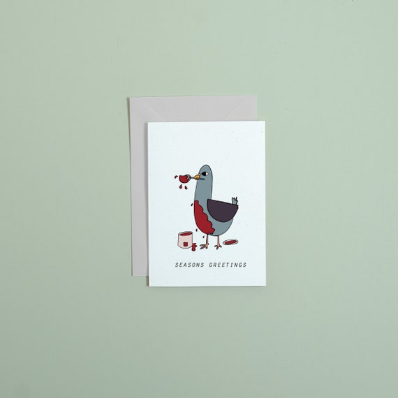 Robin Christmas card, Seasons greetings, cute funny pigeon wanting to be a robin Christmas card, bird lovers A6 Card by Rock Covers Paper