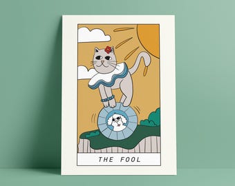 Cat Tarot Print – The Fool Whimsical Major Arcana Art Poster for Spiritual Wall Decor #actuallyhandmade