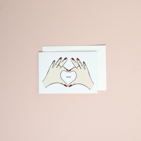 Love heart hands girl gang greetings card stationery Mother/'s Day card illustrated greetings card name customisable card