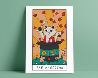 Magician Cat Tarot Art Print – Whimsical Witchy Illustration #actuallyhandmade