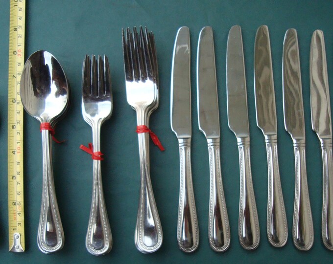 Cuisinart Stainless China Beaded Edge 34 Piece Flatware Lot Etsy