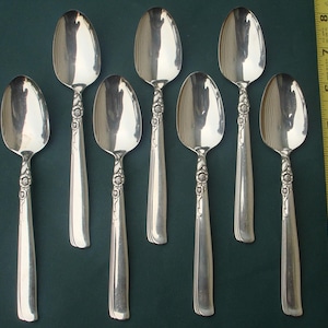 1955 GAY ADVENTURE 7 Teaspoons Prestige Plate Flatware 6 1/8&quot;