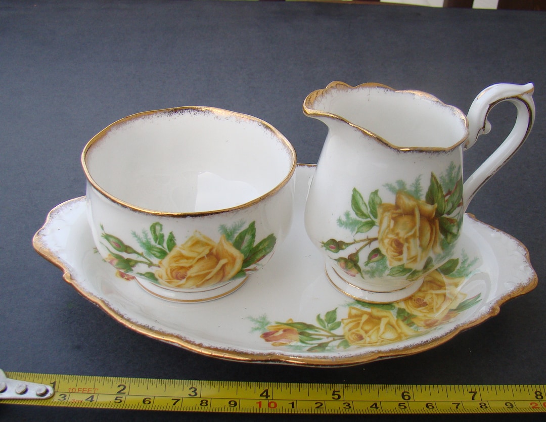 Royal Albert TEA ROSE YELLOW Creamer & Sugar Bowl W Oval Tray Etsy