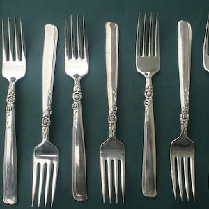 1955 GAY ADVENTURE 7 Dinner Forks Prestige Plate Flatware 7 1/2&quot;