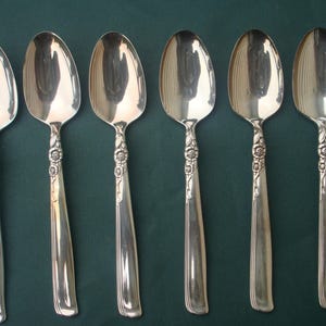 1955 GAY ADVENTURE 6 Teaspoons Prestige Plate Flatware 6 1/8&quot;