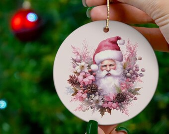 Pink Christmas Santa Ornament | Festive Holiday Decor | Pretty Xmas Tree Decoration | Retro Christmas Decoration | Ornament Exchange