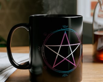 Pride Mug | Trans Pride Flag | Pentagram Coffee Mug | Transgender Pentacle |Trans Pride Flag | Boho Floral Pentagram Mug