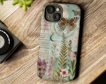 Pretty Boho Phone Case | Moth Cell Phone Case | Colorful Floral Phone Cover | Artistic Phone Case  | Tough Cases for Smart Phones