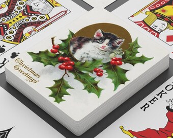 Christmas Playing Cards | Playing Cards for Solitaire | Novelty Gifts | Card Games | Card Deck | Vintage Christmas Ephemera Poker Cards