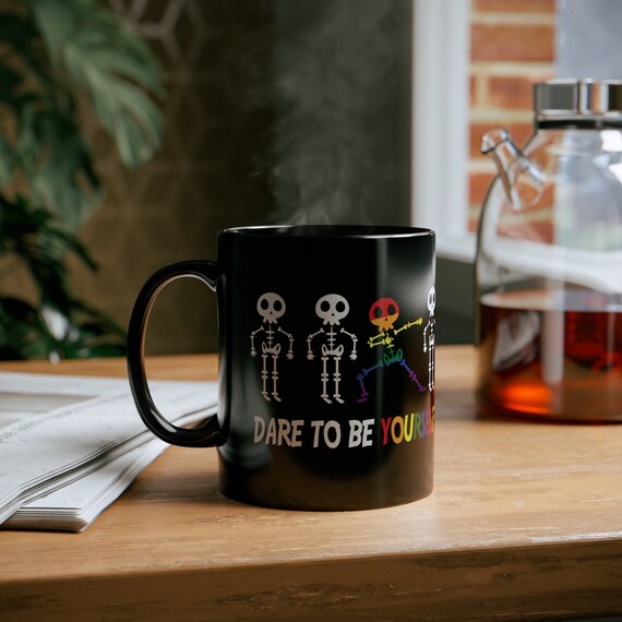 Cute Skeleton Mug | Self Love Coffee Cup | Bestie Mug | Rainbow Pride Aesthetic | Neurodivergent AF | Mental Health | Positivity Gift