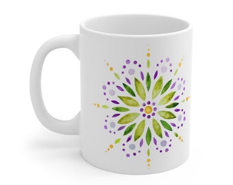 Mandala Mug | 11oz Watercolor Floral Mug |  Zen Gifts For Her