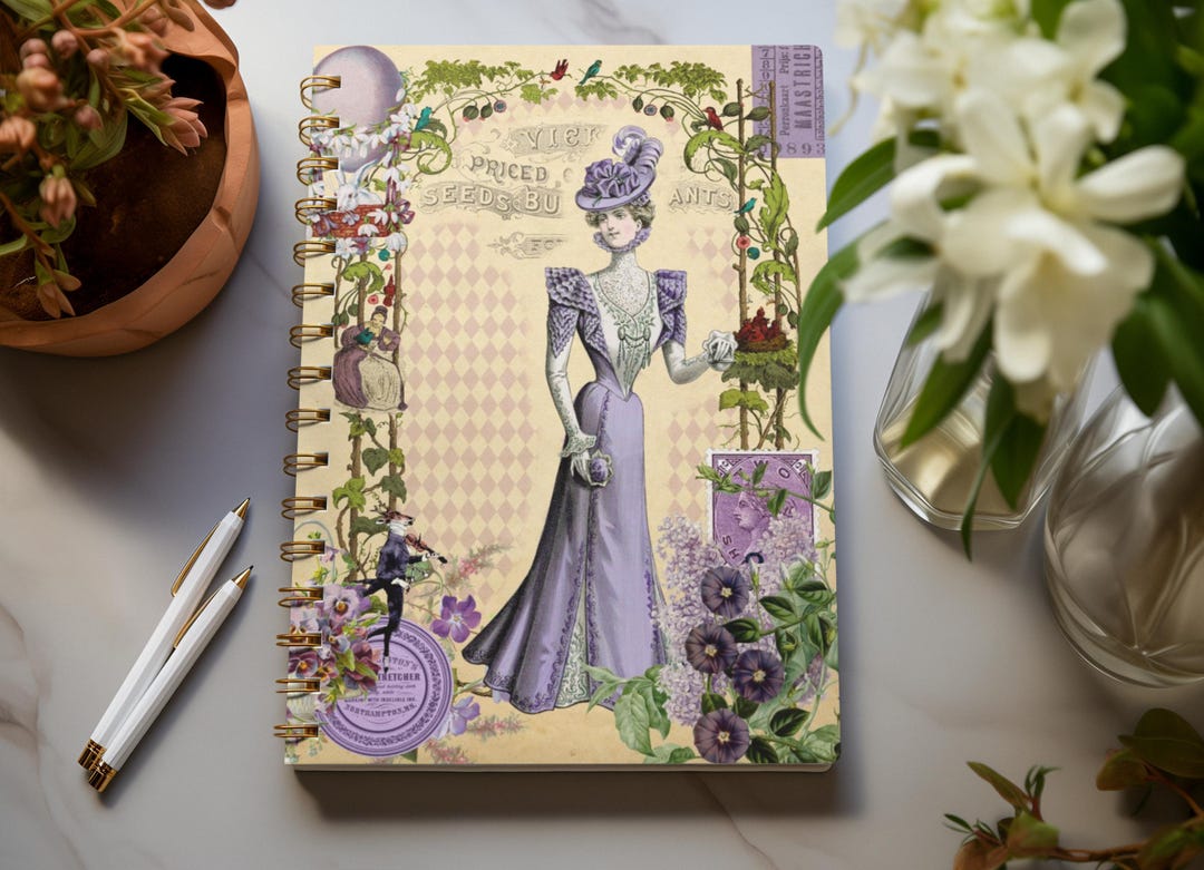 Whimsy Notebook Deco Whimsical Victorian Spiral Notebook | Floral Travel Journal | Junk ...
