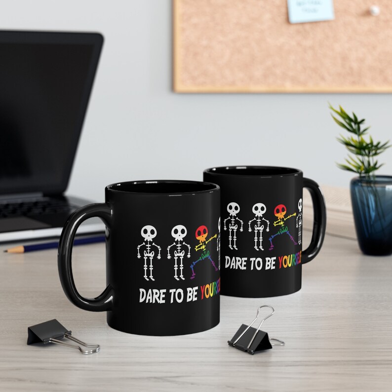 Cute Skeleton Mug | Self Love Coffee Cup | Bestie Mug | Rainbow Pride Aesthetic | Neurodivergent AF | Mental Health | Positivity Gift image 2