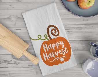 Harvest Flour Sack Tea Towel | Autumn Hand Towel | Easy Fall Decor | Fall Kitchen Dish Towel | Housewarming Gift | Autumn Decor | Linen