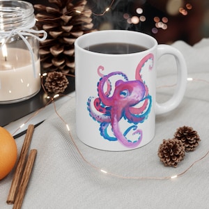 Octopus Mug | 11oz Watercolor Art Coffee Cup | Nautical Sea Creature Gift