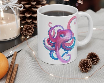 Octopus Mug | 11oz Watercolor Art Coffee Cup | Nautical Sea Creature Gift