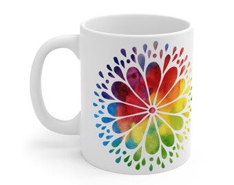 Mandala Mug | 11oz Watercolor Rainbow Coffee Cup