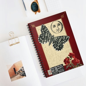 Goth Journal | Dark Academia Spiral Notebook | Goth Stationary | Dream Journal | Vintage Ephemera Aesthetic | Witch Journal | Moon Journal