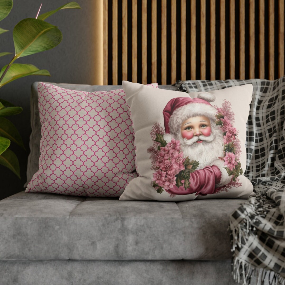 Pink Christmas Pillow Cover Square Holiday Pillow Case Etsy