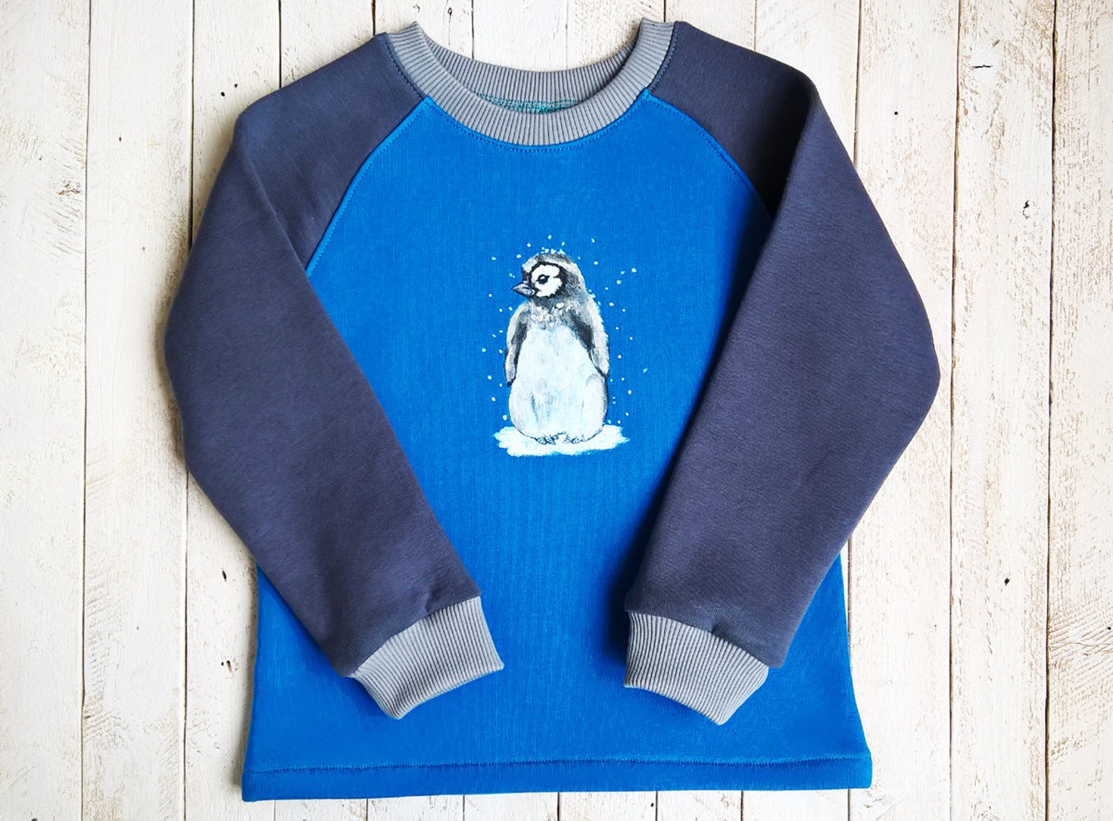 Hand Painted Christmas Penguin Kids Sweatshirt Organic - Etsy