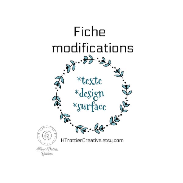 MODIFICATIONS dans le texte. Commande spéciale, Ajouts, Ajout, Surplus, Specification, Particulier, Unique, Helene Trottier, HTC