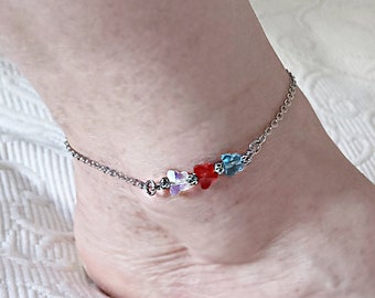 Personalized ankle bracelet, Ankle chain, Ankle jewelry, Family jewelry, Women's jewelry, Jewelry with butterflies, Mom gift