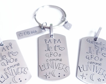 Personalized keychain, Dad gift, Grandpa, Mom, Grandma, Customizable, Big like the Universe, Moon, Stars, I love you, Handmade, Solid