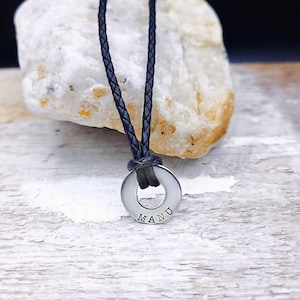 Boy's necklace, Girl's necklace, Name necklace, Children's gift, Name jewelry, Leather necklace, Customizable jewelry, Steel disc, Teenager