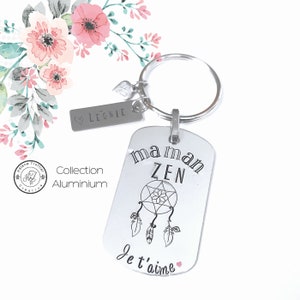 Zen mom, Mom gift, Mom keychain, Mandala, Mom I love you, Zenitude, Mother&#39;s Day, Relax, Feathers, Personalized, Unique gift