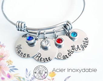 Bracelet personnalisé, Cadeau maman, Pierre de naissance, Bracelet noms, Bracelet famille, Familiale, Cadeau famille, Cadeau grand-maman,