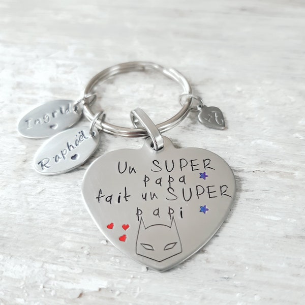 Super Dad, Super Grandpa, Super Hero, Grandpa Keyring, Heart Keyring, Grandchildren Gift, Masks, Kids Names, Personalized