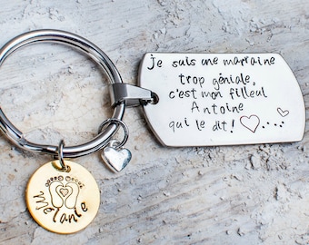 Godmother gift, Thank you godmother, Baptism gift, Godchild gift, Great godmother, Personalized, Made in Quebec, Stainless steel, Key ring