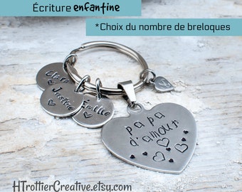 Dad gift, Love dad, Love gift, Heart keyring, Dad keyring, Children&#39;s gift, Child&#39;s writing, Children&#39;s names, Personalized