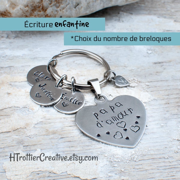 Cadeau papa, Papa d'amour, Cadeau amour, Porte-clefs coeur, Porte-clés papa, Cadeau des enfants, Ecriture enfant, Noms enfants, Personnalisé