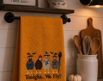 Tonight...We Fly! Embroidered Kitchen Towel, Halloween, Kitchen Decor