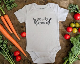 Organic Cotton Baby Bodysuit, Locally Grown Design, Farm Baby Apparel