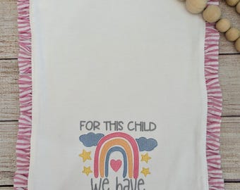 For This Child We Have Prayed Embroidered Baby Burp Cloth - Cotton Burp  - Shower Gift
