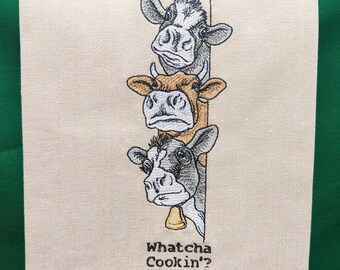 Whatcha Cookin'? Embroidered Kitchen Towel - Cotton