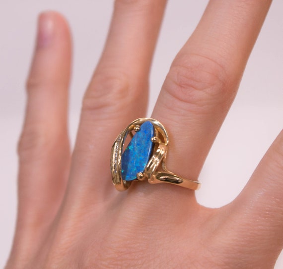 14K Opal and Diamond Ring - image 2