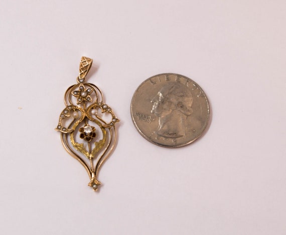 14k Vintage Diamond and Pearl Pendant - image 3