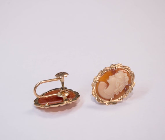 14k Hand-Carved Cameo Earrings - image 2